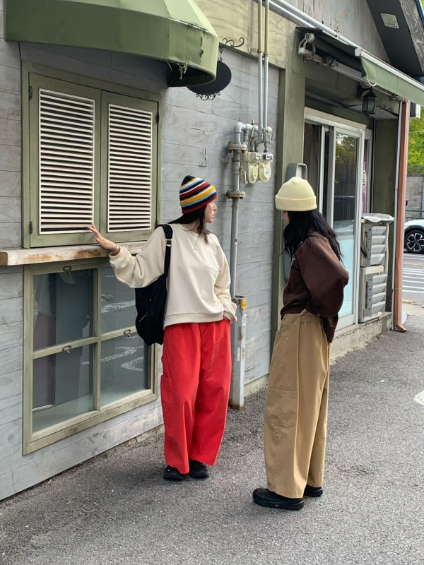 韓 大口袋繭型寬褲 3色