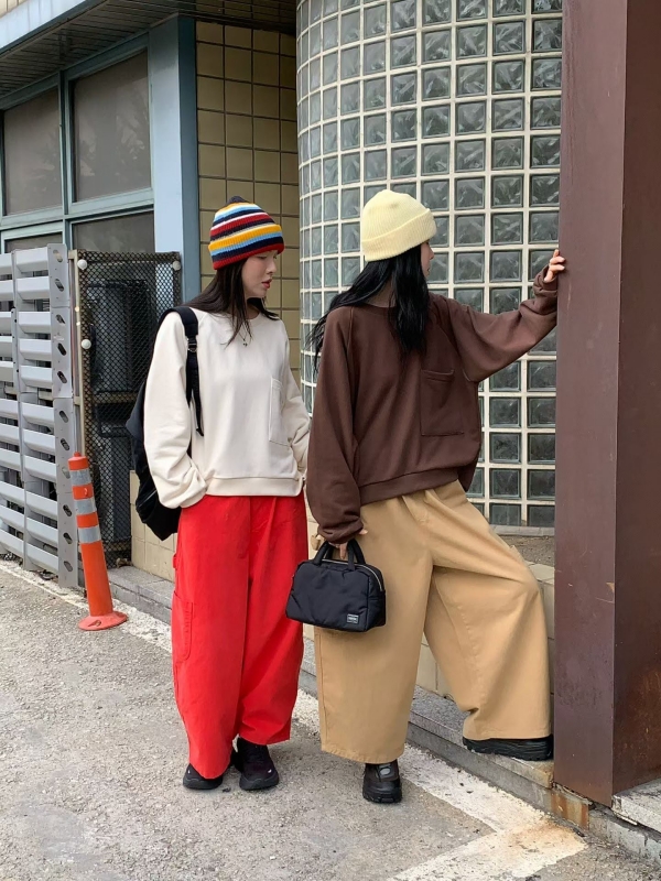 韓 大口袋繭型寬褲 3色