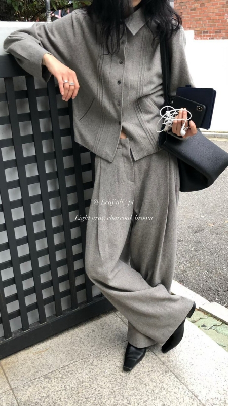 韓 前打摺後鬆緊寬褲 3色