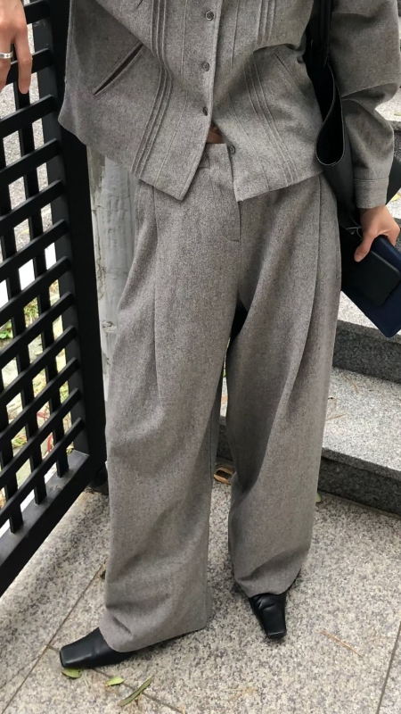 韓 前打摺後鬆緊寬褲 3色