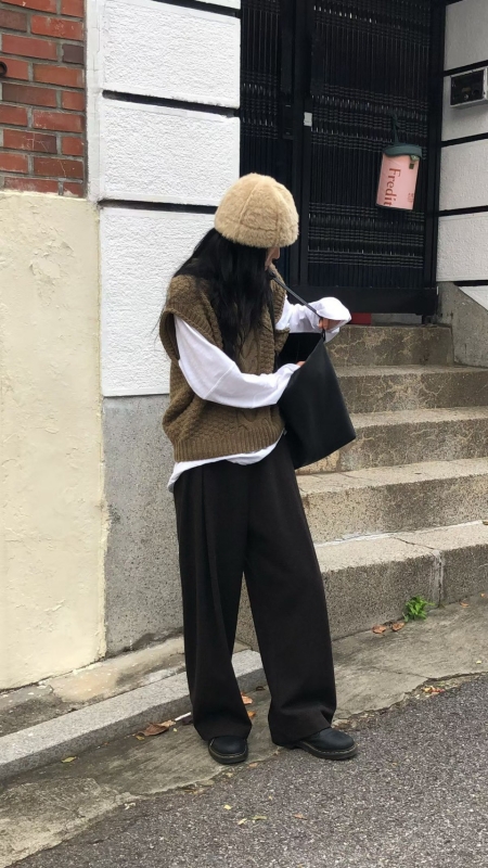 韓 前打摺後鬆緊寬褲 3色