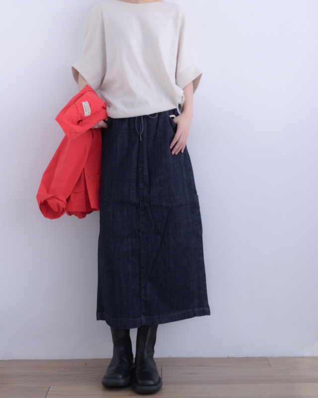韓 深藍牛仔長裙 size