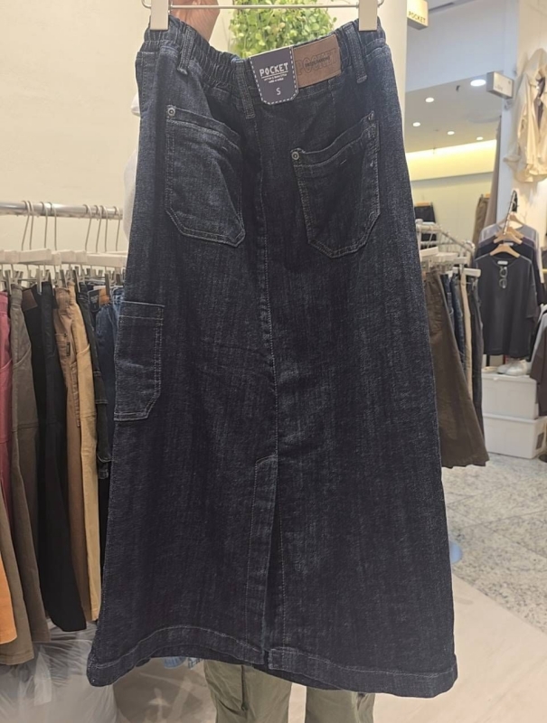 韓 深藍牛仔長裙 size