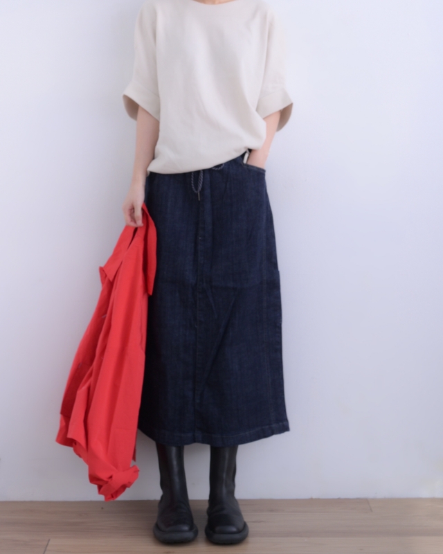 韓 深藍牛仔長裙 size