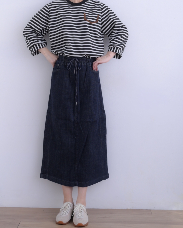 韓 深藍牛仔長裙 size