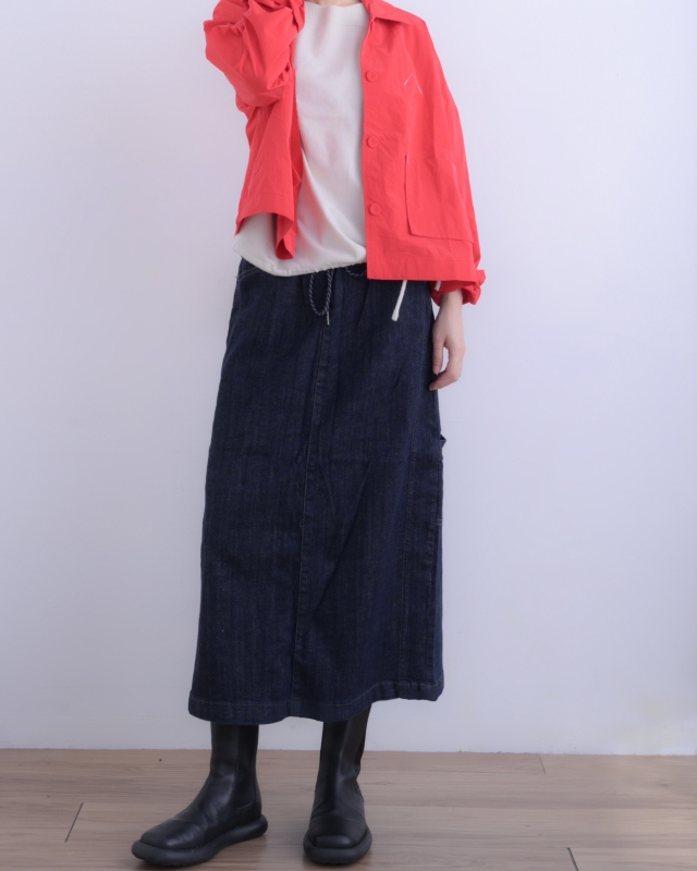 韓 深藍牛仔長裙 size