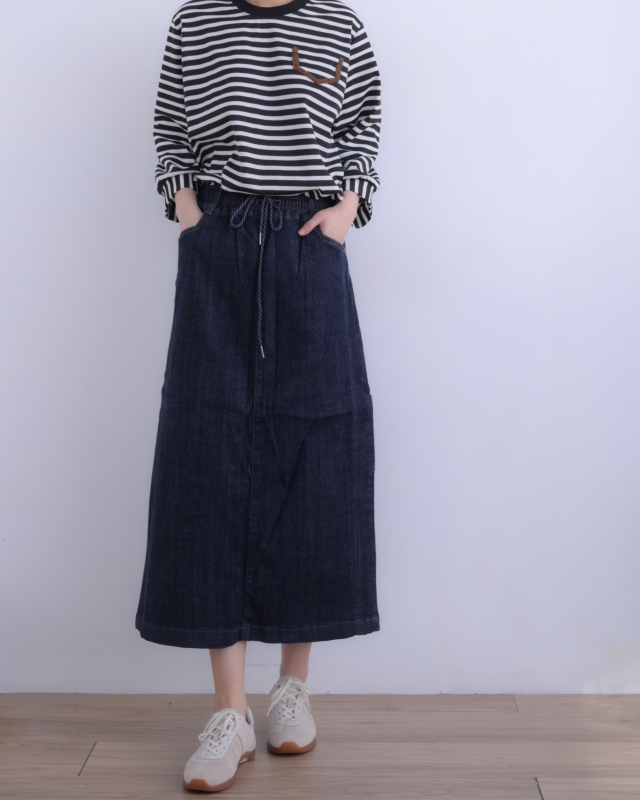 韓 深藍牛仔長裙 size