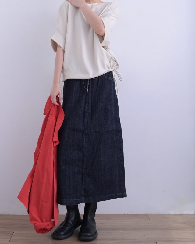 韓 深藍牛仔長裙 size