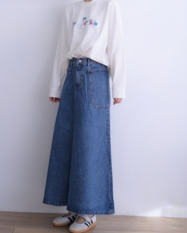 韓 很大口袋牛仔長裙 2色 size