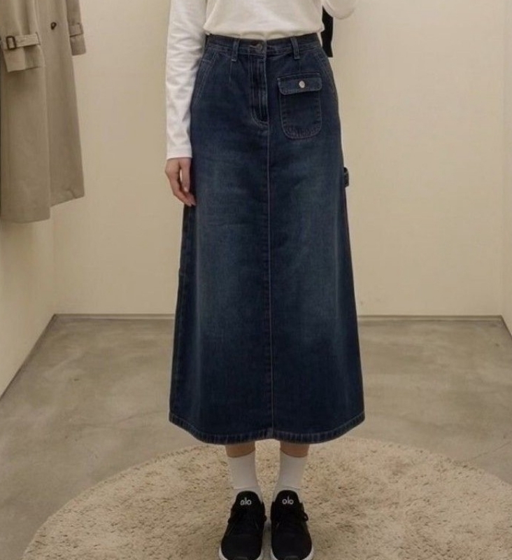 韓 小口袋後衩牛仔裙