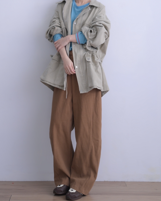 韓 四口袋抽繩長版外套 2色