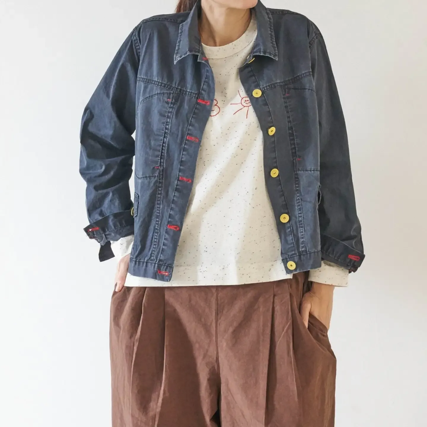韓 彩釦大口袋短版外套 2色 size
