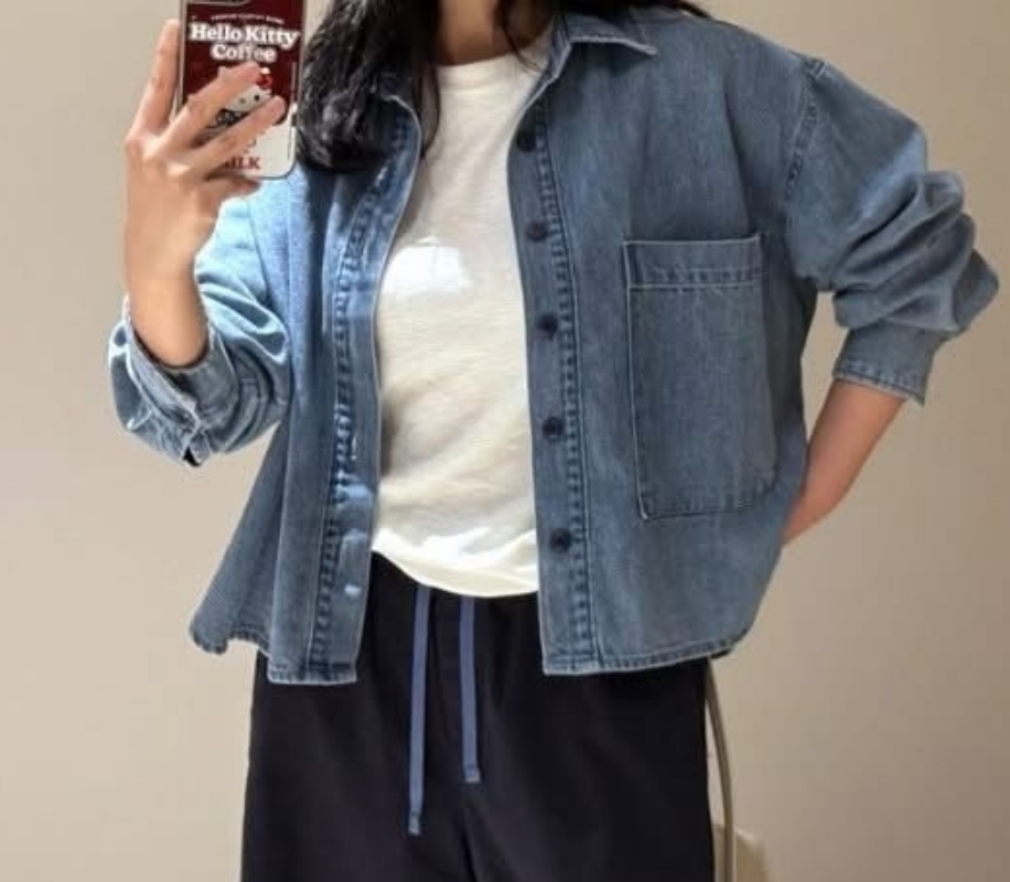 韓 單口袋短版牛仔外套