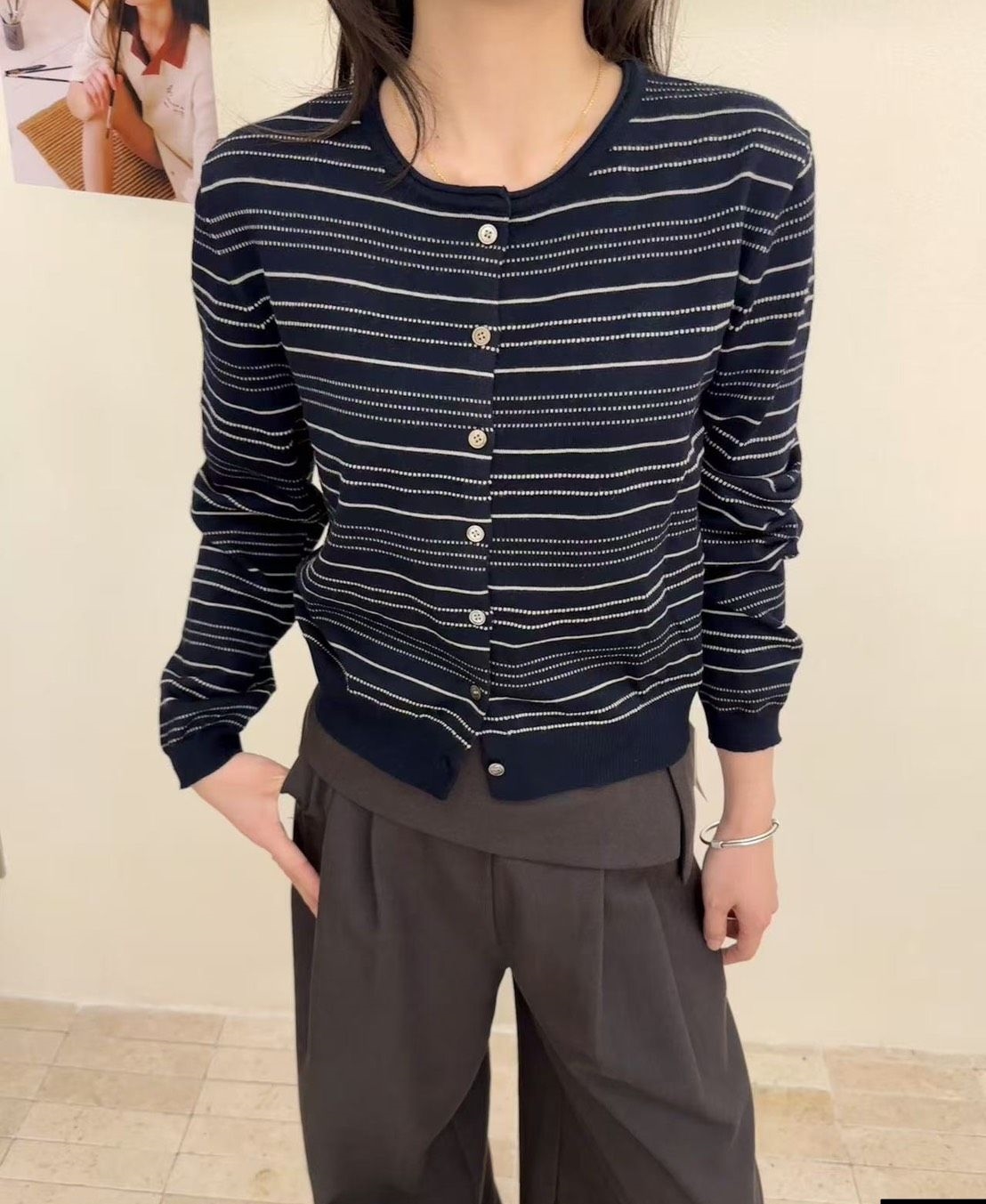 韓 點條短版外套 2色 size