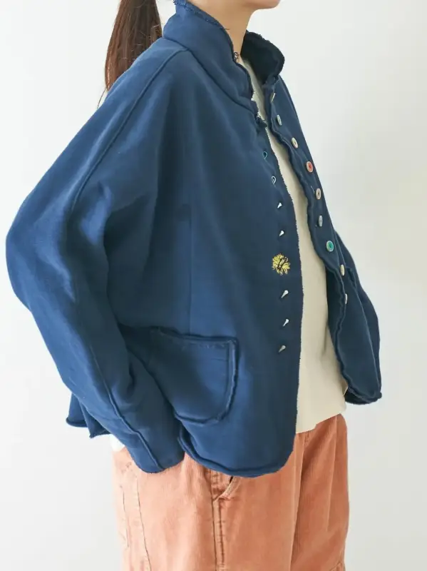 韓 背花朵彩釦外套 3色
