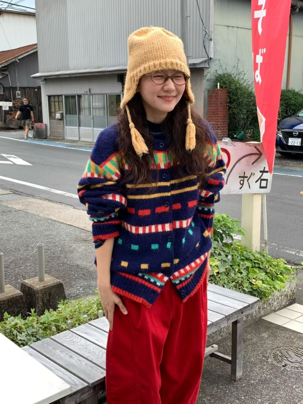 韓 彩色橫紋排釦外套 2色