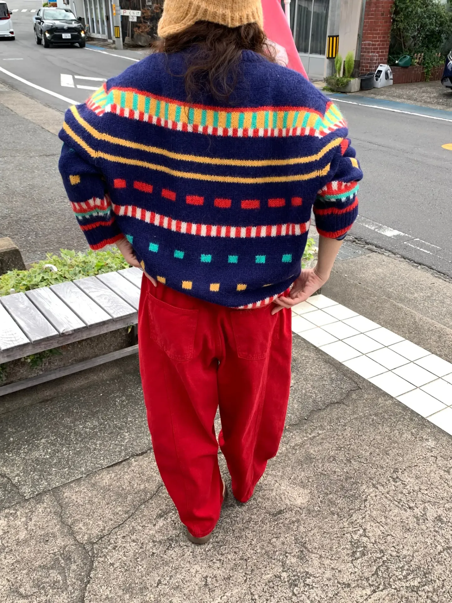 韓 彩色橫紋排釦外套 2色