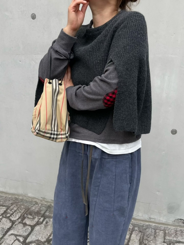 韓 側開衩針織披肩 4色