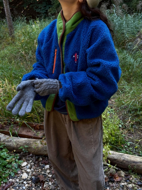 韓 配色立領毛毛外套 3色